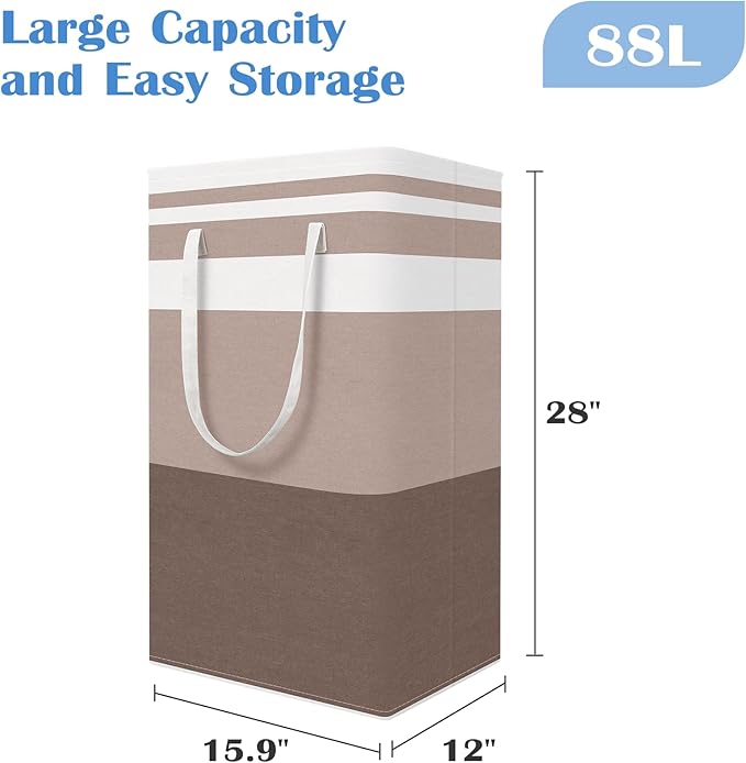 BlissTotes 3-Pack Laundry Basket, Freestanding＆Waterproof Laundry Hamper, Collapsible Tall Clothes Hamper with Easy Carry Han