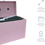 Cathedral Products A4 Steel File Box with Starter Pack of 5 Suspension Files - Pastel Pink