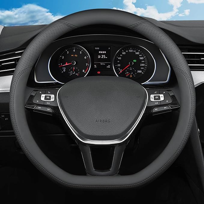 D-Shaped Steering Wheel Cover for Volkswagen VW Atlas Tiguan Jetta ID.4 Passat Taos Golf Beetle Polo GTI Touareg CC SEL SE R-line S Cross Sport Car Accessories, 14.5-15 inch Black