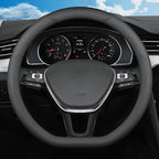 D-Shaped Steering Wheel Cover for Volkswagen VW Atlas Tiguan Jetta ID.4 Passat Taos Golf Beetle Polo GTI Touareg CC SEL SE R-line S Cross Sport Car Accessories, 14.5-15 inch Black