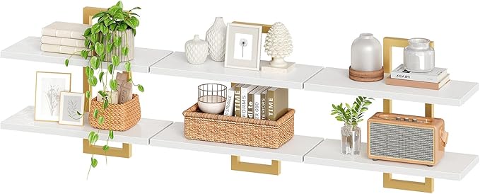 HOOBRO Floating Shelves, 15 Inch Wall Shelf Set of 3, Wall Mounted Storage Shelves 2-Tier, Hanging Bathroom Shelves, for Livi
