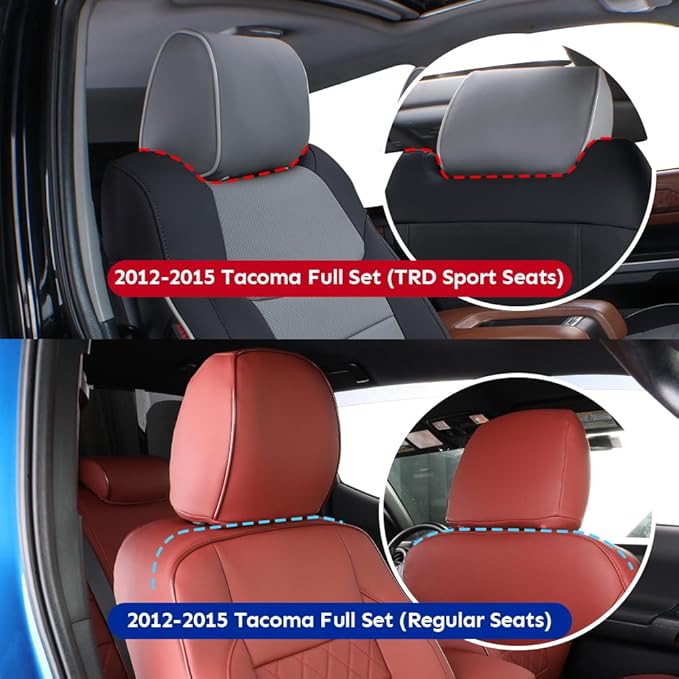 EKR Custom Fit Tacoma Leather Car Seat Covers for Select Toyota Tacoma 2012 2013 2014 2015 (Regular Seats) - Full Set,Leather