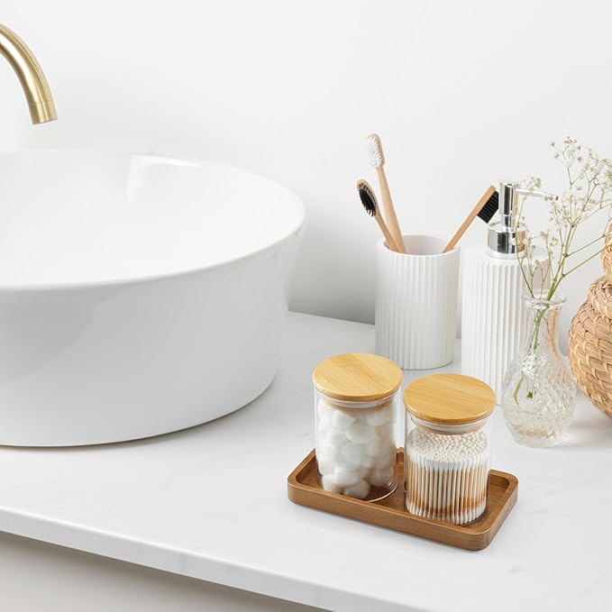 ALELION 8" Acacia Wood Bathroom Vanity Tray for Counter - Dresser Top Tray for Perfume Jewelry Candle Key Catchall - Small Ki