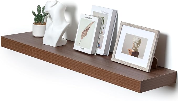 48 Inch Walnut Floating Shelf | 12 Inch Deep Floating Shelves Set of 1 | 48" D x 12" D Rustic Wood Shelves for Wall | Deep Wa