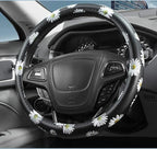 Dotesy Leather Flowers Car Steering Wheel Cover, Fashion Floral Steering Wheel Protector Universal for 36-38cm Anti Slip Auto