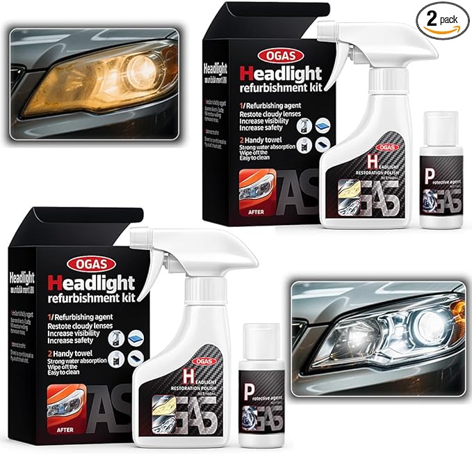 Ogas Headlight Restoration Polish, Car Headlight Restoration Kit for All Vehicles That Restores Clarity, Removes Yellowing & 