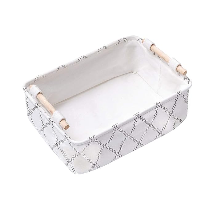 Decorative Collapsible Rectangular Fabric Storage Bin Organizer Basket with Wooden Handles for Clothes Storage,15.4x10.6x5.1 