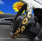 Dotesy Leather Flowers Car Steering Wheel Cover, Fashion Floral Steering Wheel Protector Universal for 36-38cm Anti Slip Auto