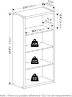 Furinno Viola Book Shelf, 4-Tier Bookshelf, Extra Thick Frame Bookcase with Open Shelf, Open Back Design, 11.3" x 23.2" x 45.