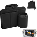 Airplane Seat Back Organizer, Flight Travel Organizer with 3 Metal Clips for Seat Back, Foldable Seatback Hanging Pocket with Storage Bag for Tablet, Passport, Phone, Water Bottle