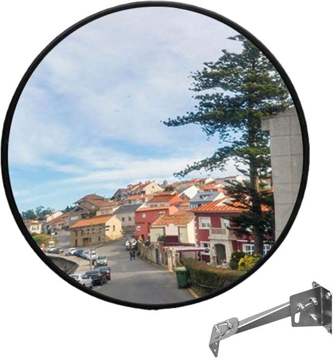 Wall Mounted Convex Mirror Wide Angle - Safety Blind Spot Mirror for Garage Driveway Warehouse Parking Lot, Traffic Security Surveillance, 360° Visibility (24" Black)