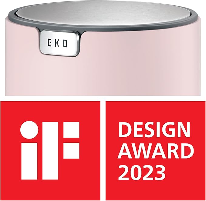 EKO Fandy 0.4 Gal/1.5L Mini Tabletop Trash Bin with Swing-Lid, Desktop Trash Can for Bathroom Countertop, Vanity, Coffee or Office, Small Garbage Bin (Pink)