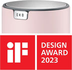 EKO Fandy 0.4 Gal/1.5L Mini Tabletop Trash Bin with Swing-Lid, Desktop Trash Can for Bathroom Countertop, Vanity, Coffee or Office, Small Garbage Bin (Pink)