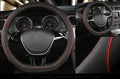 D Shape Car Steering Wheel Cover, Universal 15 inch Stitching Color Anti-Slip Steering Wheel Protector, Red and Black Style (