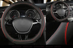 D Shape Car Steering Wheel Cover, Universal 15 inch Stitching Color Anti-Slip Steering Wheel Protector, Red and Black Style (