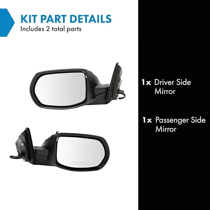 TRQ Driver & Passenger Side Power Mirror Set Textured Black Manual Fold Compatible with 2017-2022 Honda CR-V HO1320316 HO1320