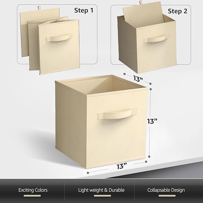 Sorbus 13 Inch Storage Bins - Sturdy Collapsible Fabric Storage Cubes with Handle - 8 Foldable Baskets for Organizing Clothes