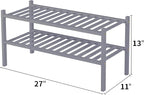 ROMGUAR CRAFT 2 Tier Bamboo Shoe Rack for Closet Free Standing Wood Shoe Shelf for Entryway Small Space Stackable 27"x11"x13"