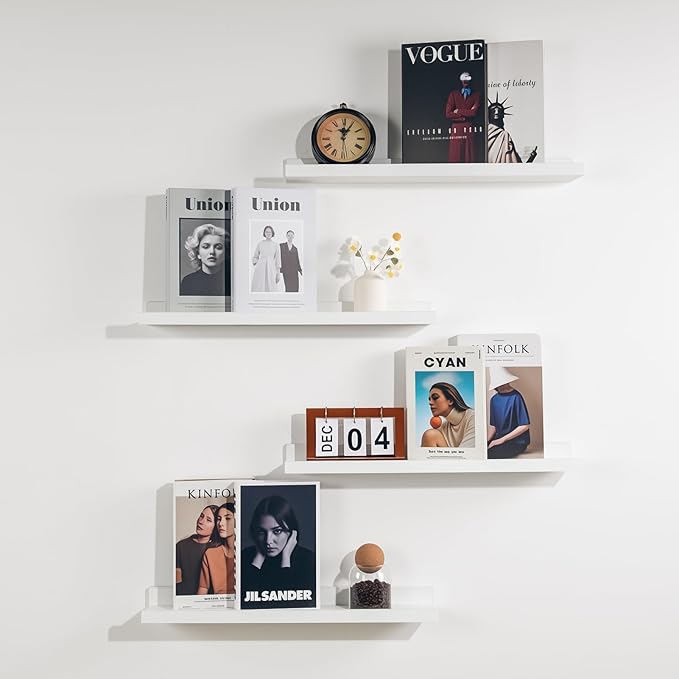 NEXHOME PRO Floating Shelves for Wall Set of 4,24 Inches Picture Ledge Shelf, Kids Bookshelf Wall Mounted for Living Room Bed