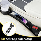 2PCS Car Seat Gap Filler, Soft Carbon Fiber Vehicle Between Seat and Console Organizer with Cup Holder, Prevent Falling Automotive Interior Chair Gap Plug, Universal Fit (Black)