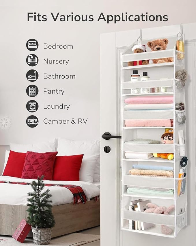 XATUS Over The Door Organizer, 6-Shelf Closet Hanging Storage with 13 Mesh Pockets, 55lbs Capacity Behind The Door Storage fo