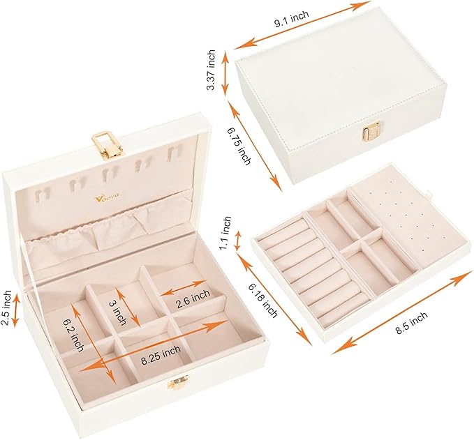 Voova Jewelry Box Organizer for Women Girls, 2 Layer Large Men Jewelry Storage Case, PU Leather Display Jewellery Holder with