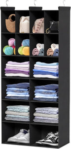 Ofiray-home 6 Tier Hanging Closet Organizer, 16 Compartments Sweater Organizer for Closet with 3 Sturdy Hooks, Closet Organiz