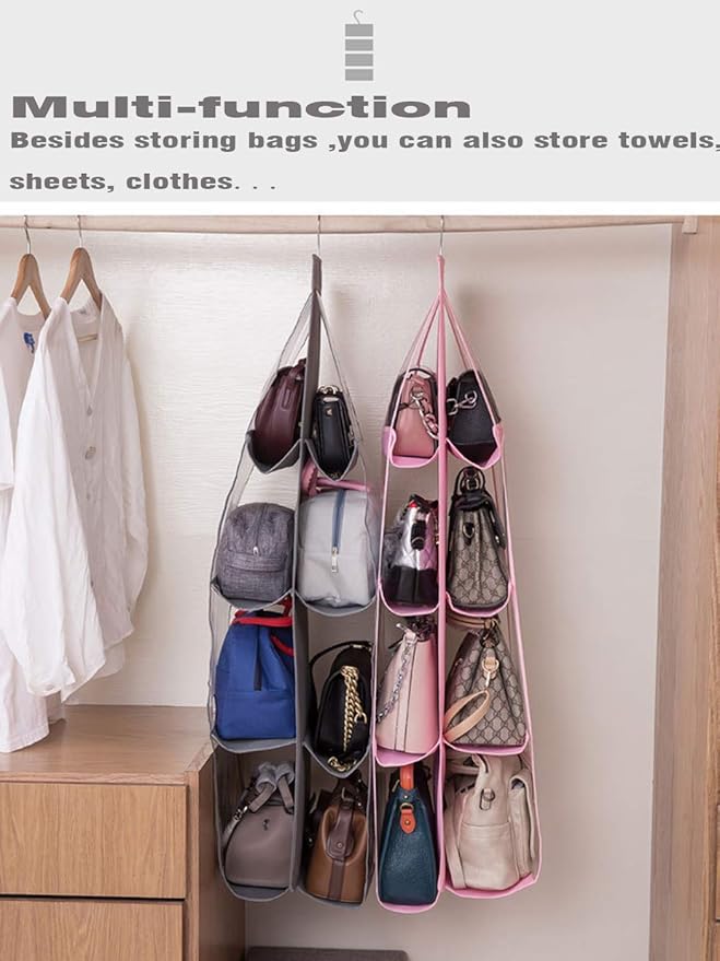 AARAINBOW 2 Packs Hanging Handbag Purse Organizer, Purse Bag Organizer Storage, 8 Pockets Hanging Bag Organizer for Closet Ra
