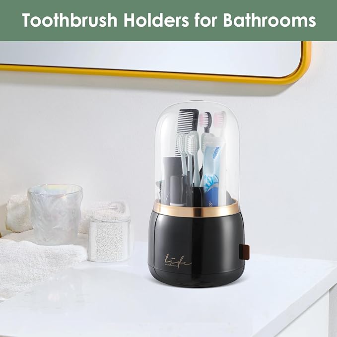 Toothbrush Holders for Bathrooms,Rotating 5-Slot with Cover and Draining Water,Kids Electric Toothbrush Holder and Toothpaste