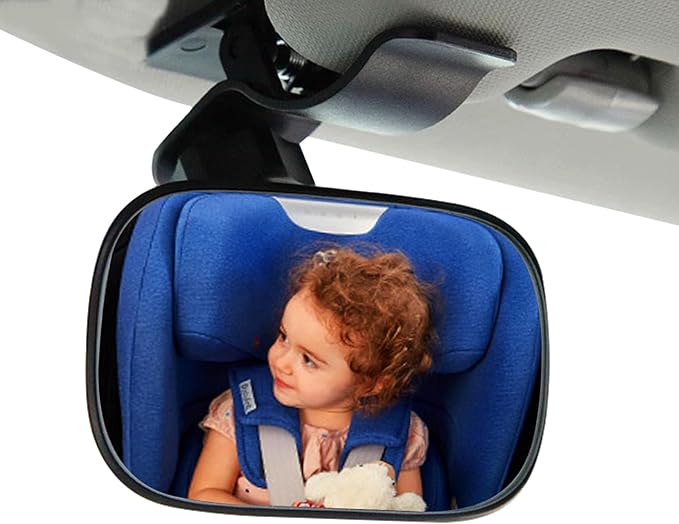 Clip On Car Baby Mirror, Ampper Adjustabe HD Glass Convex Wide Angle Interior Rearview Baby Rear Facing Mirror (Framed Rectangle, Small, 3.5" X 2.2")