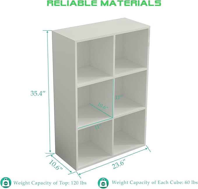 OSCHF 6-Cube Storage Shelf Bookcase - Wooden 3-Tier Floor Standing Open Bookshelf for Home and Office, Display Cabinet, Warm 