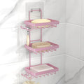 Moforoco 3 Tier Pink Soap Dish Holder for Shower Wall, No Drilling, 304 Stainless Steel, Soap Bar with 4 Hooks and Razor Hold