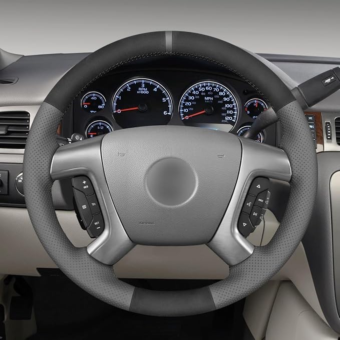 MEWANT Hand Stitch Steering Wheel Cover for Chevy Silverado 1500 2500 Suburban Tahoe Athsuede Real Leather Steering Wrap