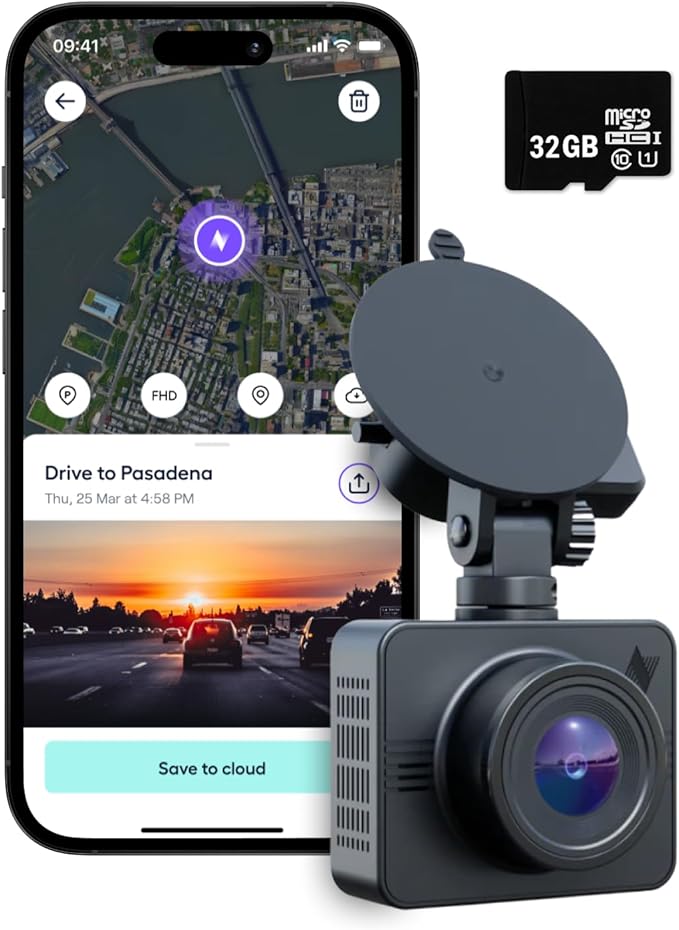 Nexar Beam GPS Dash Cam - Dash Camera for Cars with 32GB SD Card Included Unlimited Cloud Storage 24H Parking Mode Dash Cam f