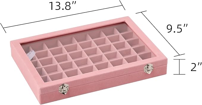 Frebeauty 48 Grid Jewelry Tray,Adjustable Earring Holder Organizer with Glass Lid,Velvet Drawer Jewelry Organizer for Rings,S