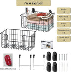 JUNCHU CHERRY Wire Storage Basket 2 Packs, Wall Mounted Kitchen Bathroom, Hanging Cabinet Door Storage Basket, no Drilling, S
