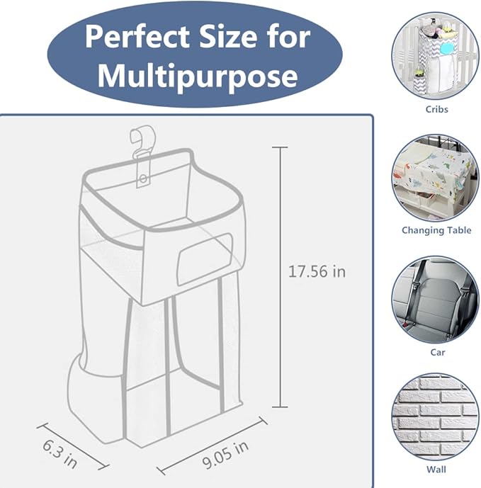 Hanging Diaper Caddy, Baby Bed Hanging Organizer, Nursery Organization Baby Diaper Holder, Diaper Stacker Storage for Crib, P