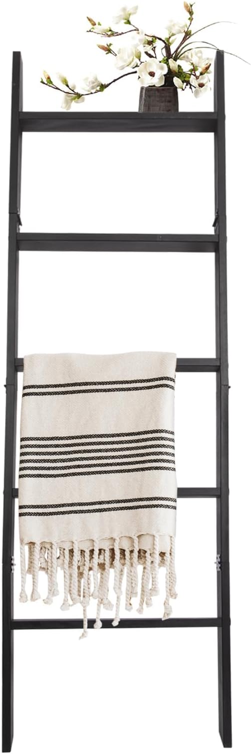 5-Tier Blanket Ladder – 4.8 Ft Wall Leaning Quilt Rack, Farmhouse Blanket Storage for Living Room, Bedroom & Bathroom – Rusti