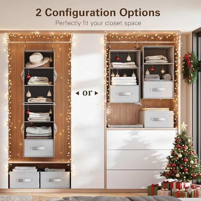 Pipishell 6-Shelf Hanging Closet Organizer with 2 Separable 3-Tier Shelves, 3 Drawers & Side Pockets Closet Organizers and St