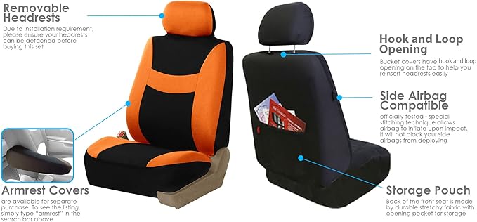 FH Group Light & Breezy Cloth Car Seat Covers, 7 Seater Three Row Set- Airbag & Split Ready -Universal for Cars Trucks and SU