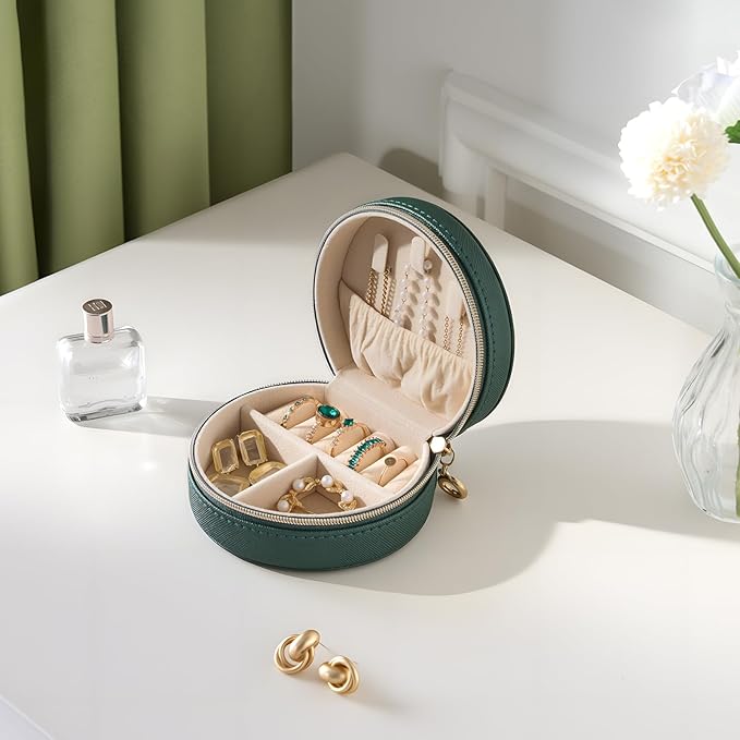 ProCase Travel Size Jewelry Box, Mini Portable Seashell-Shaped Jewelry Case, 2 Layer Organizer in PU Leather for Women -Emera