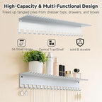 Necklace Jewelry Holder Wall Hanging Organizer Hangers Storage Mounted Shelf with 56 Hooks Tray Display Girls Women Metal Doo