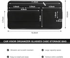 Car Sun Visor Organizer, Soft Leather Auto Sunshade Glasses Storage Bag with Multi-Pocket Net Zipper, Scratch-Resistant Vehicle Visor Pocket Eyeglasses Case Note Holder (Black)