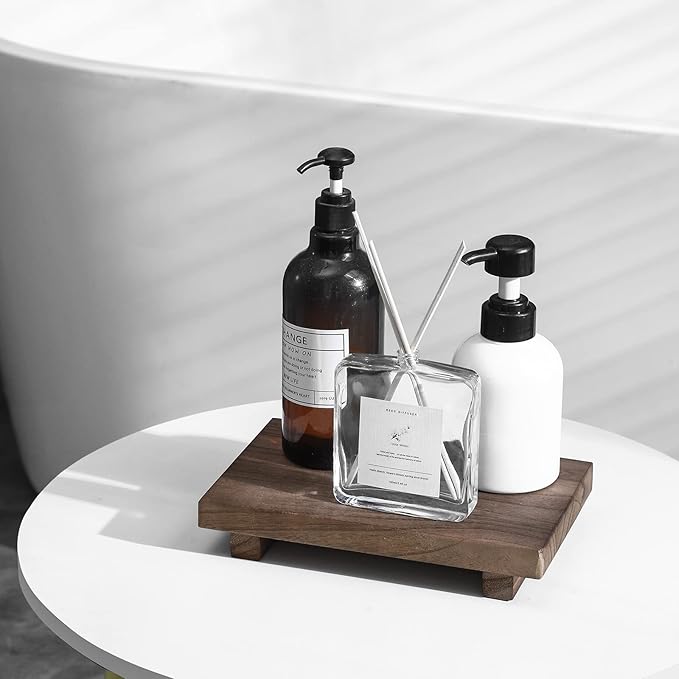 zoocatia Small Wood Tray Pedestal Stand Farmhouse Bathroom Decor Decorative Wooden Riser Kitchen Soap Dish Holder for Vanity,