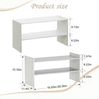X-cosrack 2 Pack 2-Tier Shoe Rack Organizer for Closet, Expandable and Adjustable White Shoe Rack, Stackable Iron Wood Combin
