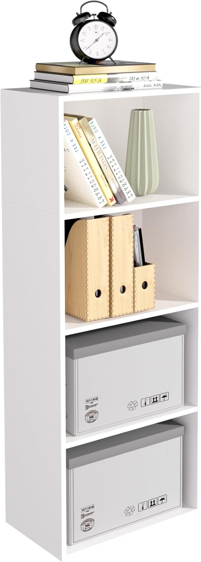 Wooden 4 Cube Storage Organizer, 4 Tier Tall Modern Bookshelf Freestanding Storage Display Organizer, Versatile Cubes Shelf a