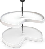 Rev-A-Shelf 2 Tier Kidney Cut Lazy Susan for Corner Base Cabinets, Plastic, 28" Double Shelf Swivel Kitchen Spice/Can Organiz