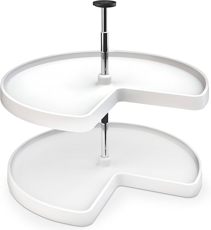 Rev-A-Shelf 2 Tier Kidney Cut Lazy Susan for Corner Base Cabinets, Plastic, 28" Double Shelf Swivel Kitchen Spice/Can Organiz