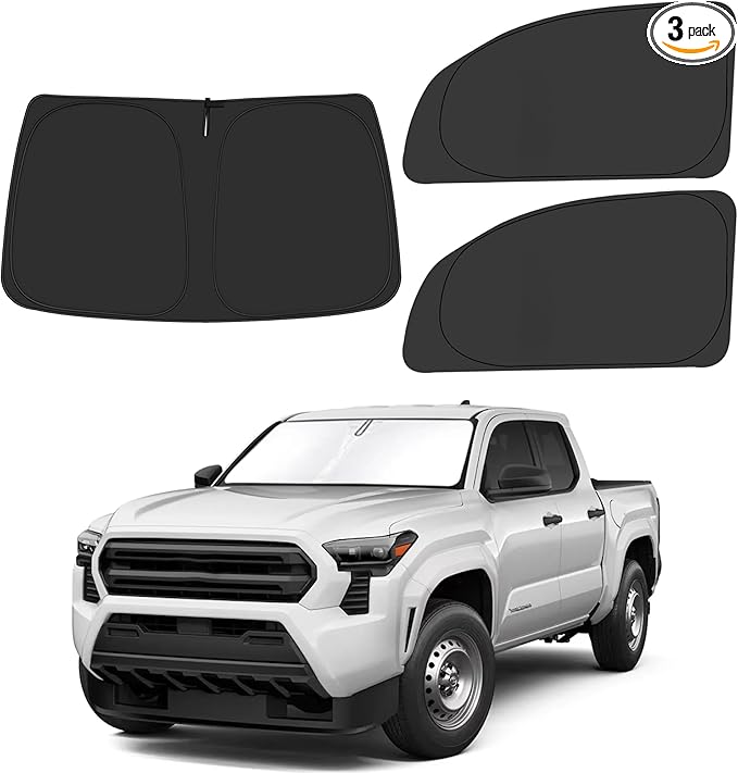 Front Windshield ＆ Side Window Sun Shade for 2016-2023 Toyo-ta Tacoma Pickup Accessories, Foldable Window Sunshade Sun Visor Protector, Window Shades Sun Shield Blocks UV Rays Heat, Pack of 3