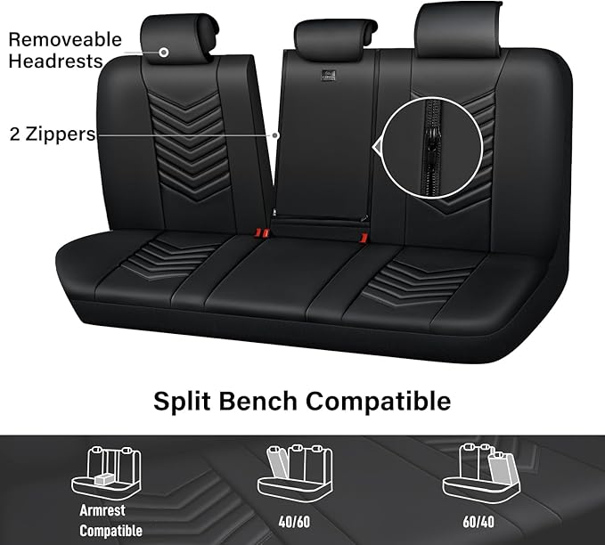 CAR PASS 3D Foam Luxury Leather Back Bench Car Seat Covers,Waterpoof Faux Leather Rear Seat Cover Universal Fit for Cars Seda